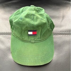 Vintage 90s Y2K Tommy Hilfiger Hat Flag Logo Adjustable Kelly Green Strap Back